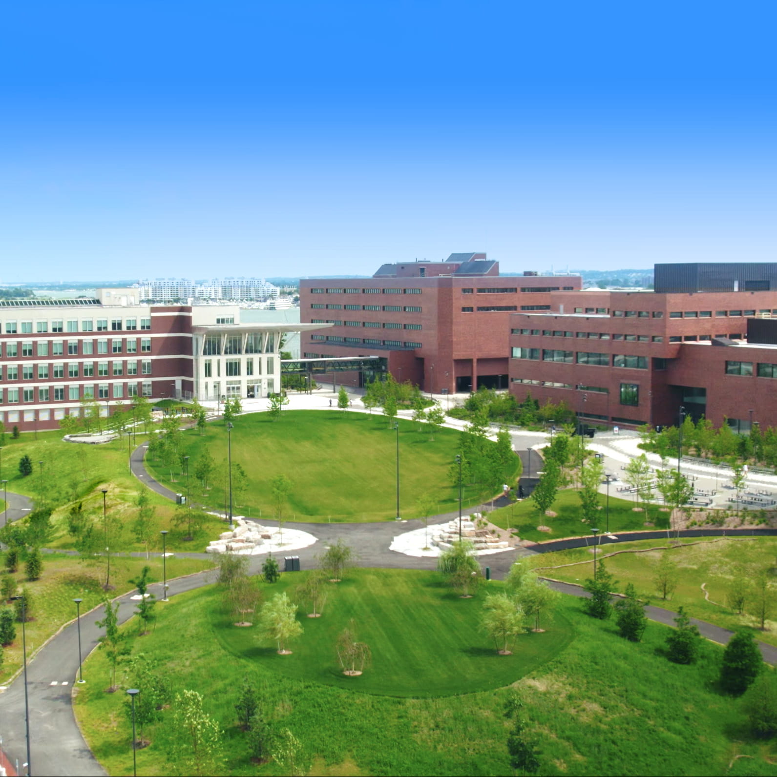 Aerial view of the Quad at UMass Boston