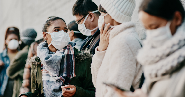 People in Boston wearing masks 