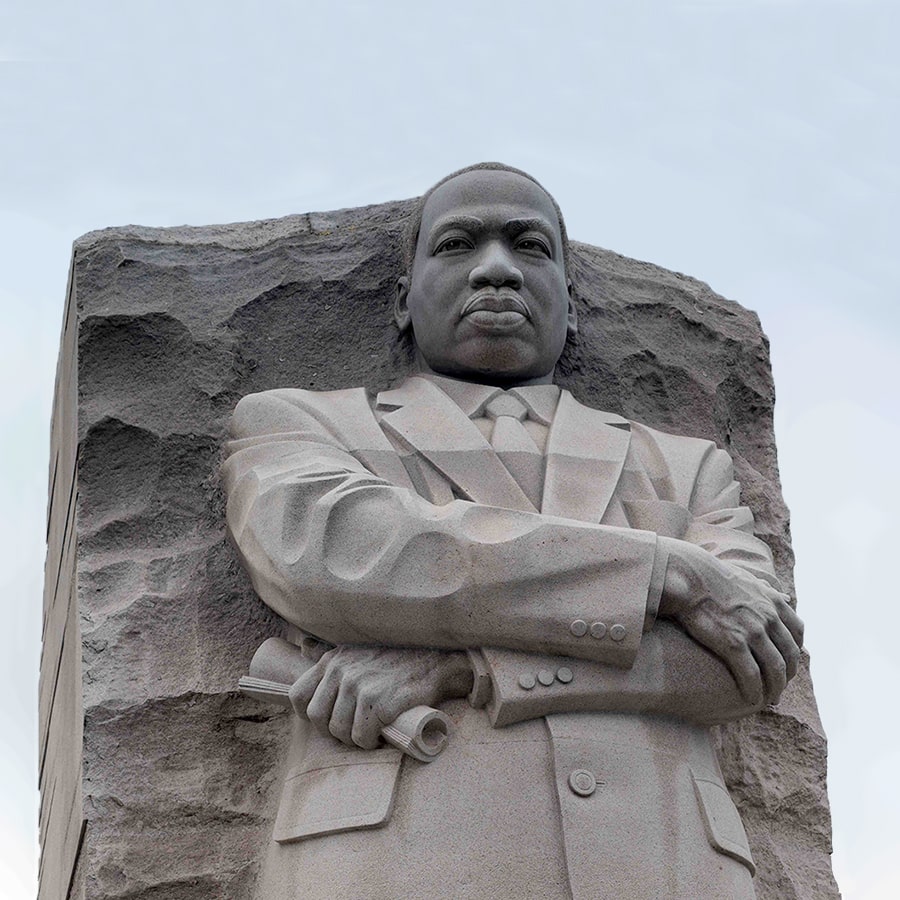 Martin Luther King Jr. memorial statue in Washington DC low angle view closeup