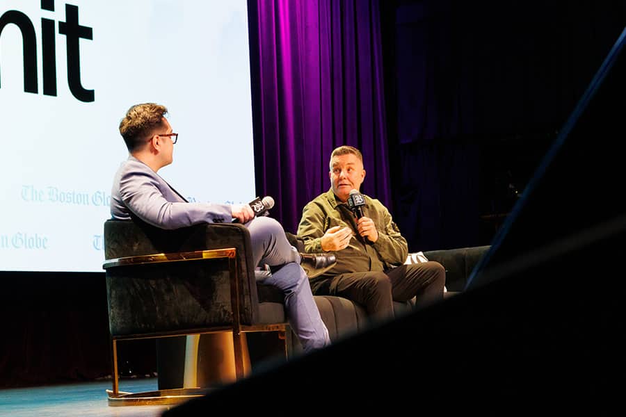 Ken Casey sits on stage at the Globe Summit, and speaks with Matt Juul of the Boston Globe.