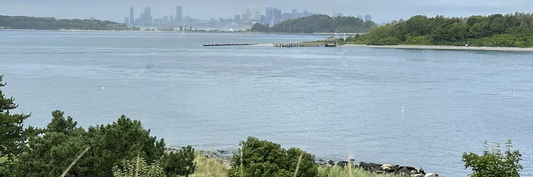 view of boston skyline from boston harbor islands.